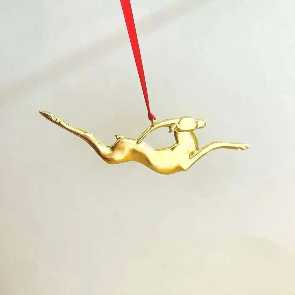 Vtg SUSAN ADAMS Brass Reindeer Christmas Ornament Signed Mid-Century Art Deco